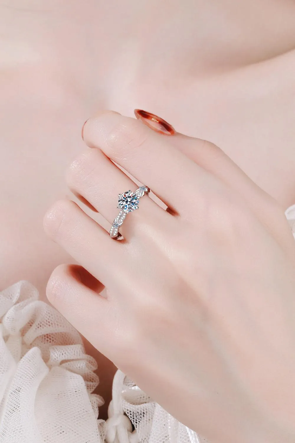 Hazel Blues® | 925 Sterling Silver Inlaid Moissanite 6-Prong Ring