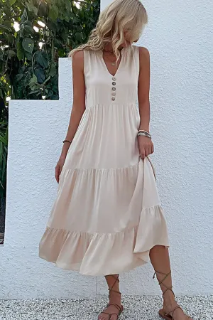 Hazel Blues® | Decorative Button Sleeveless Tiered Dress
