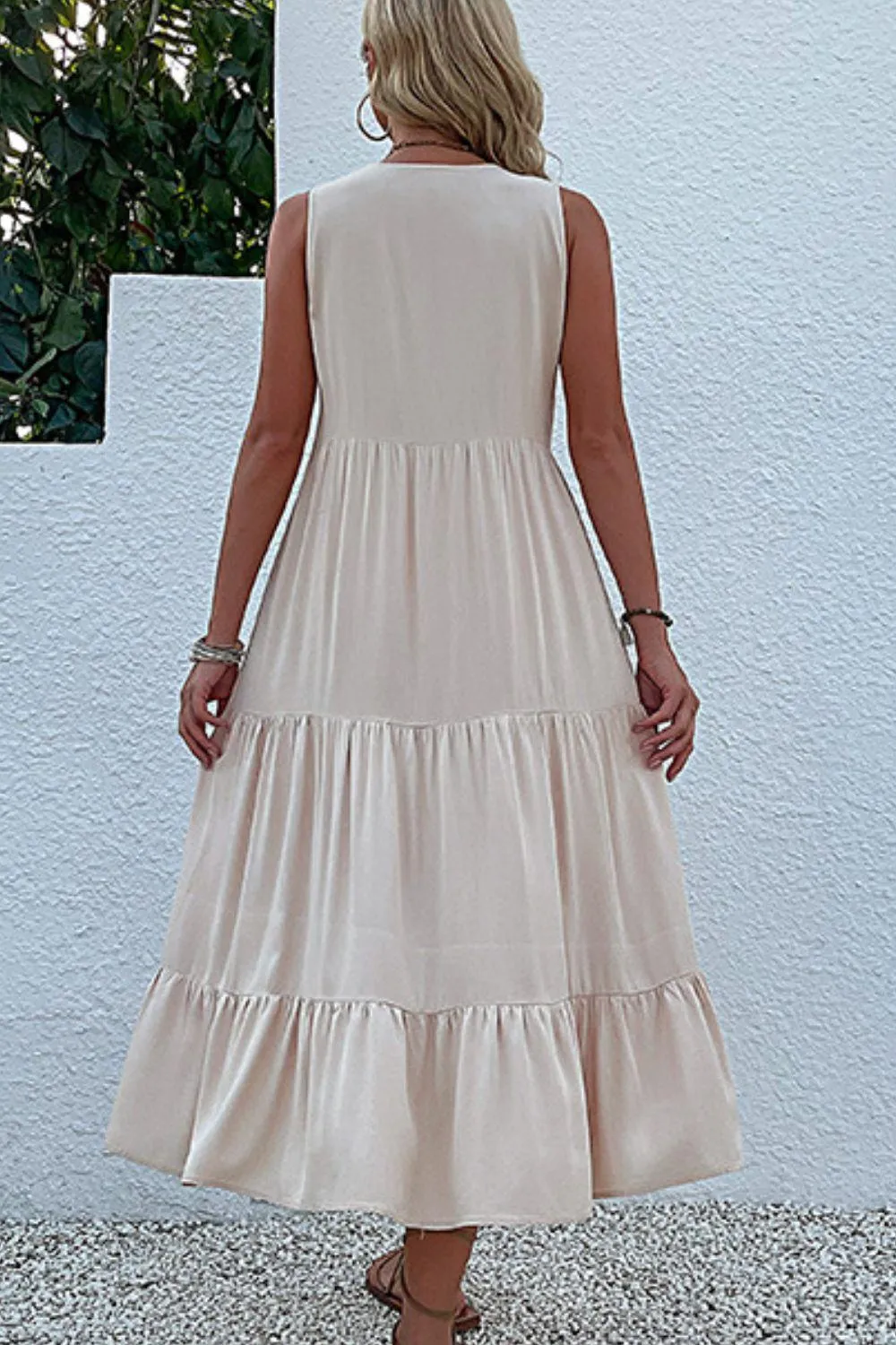 Hazel Blues® | Decorative Button Sleeveless Tiered Dress