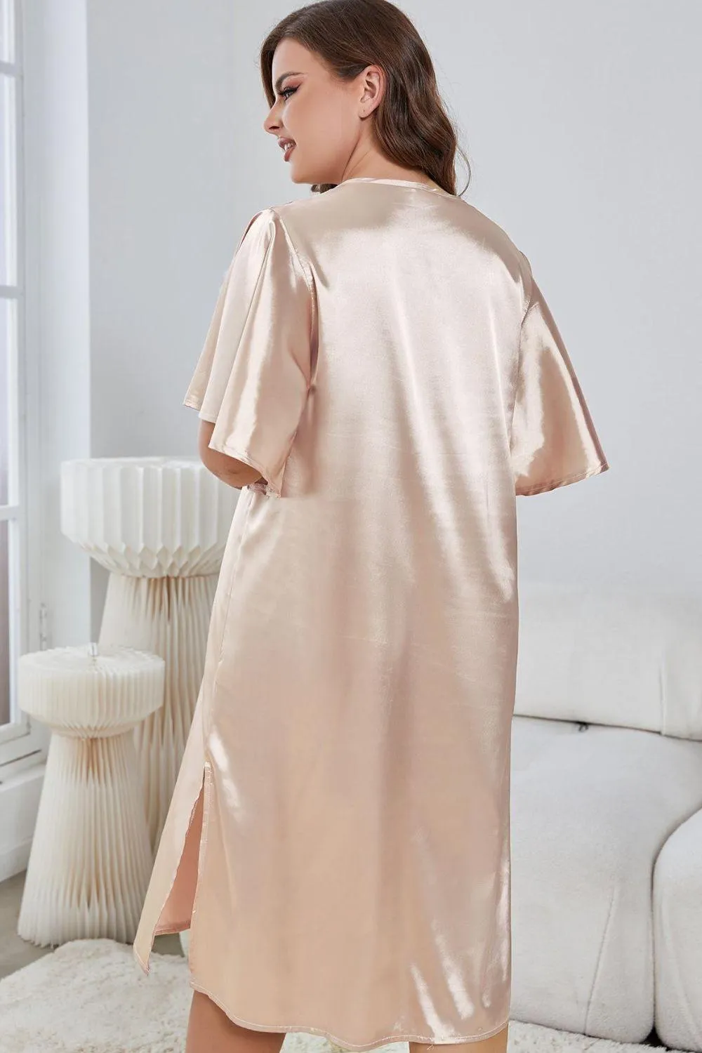 Hazel Blues® |  Flutter Sleeve V-Neck Side Slit Night Gown