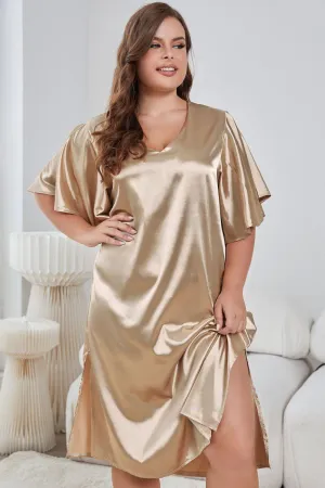 Hazel Blues® |  Flutter Sleeve V-Neck Side Slit Night Gown