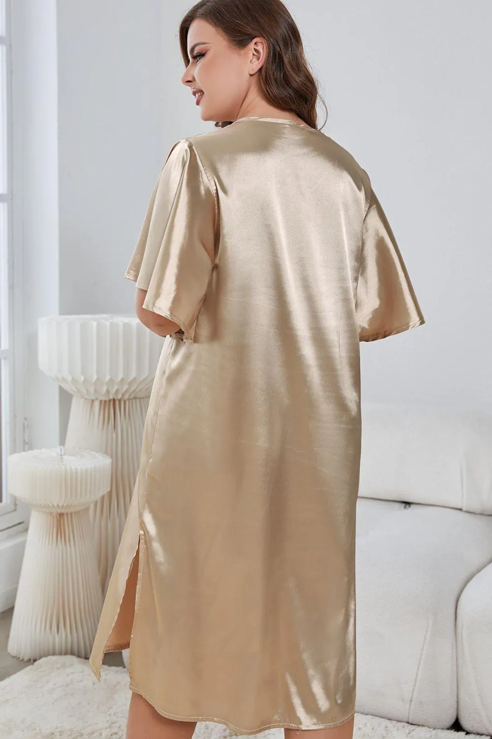 Hazel Blues® |  Flutter Sleeve V-Neck Side Slit Night Gown