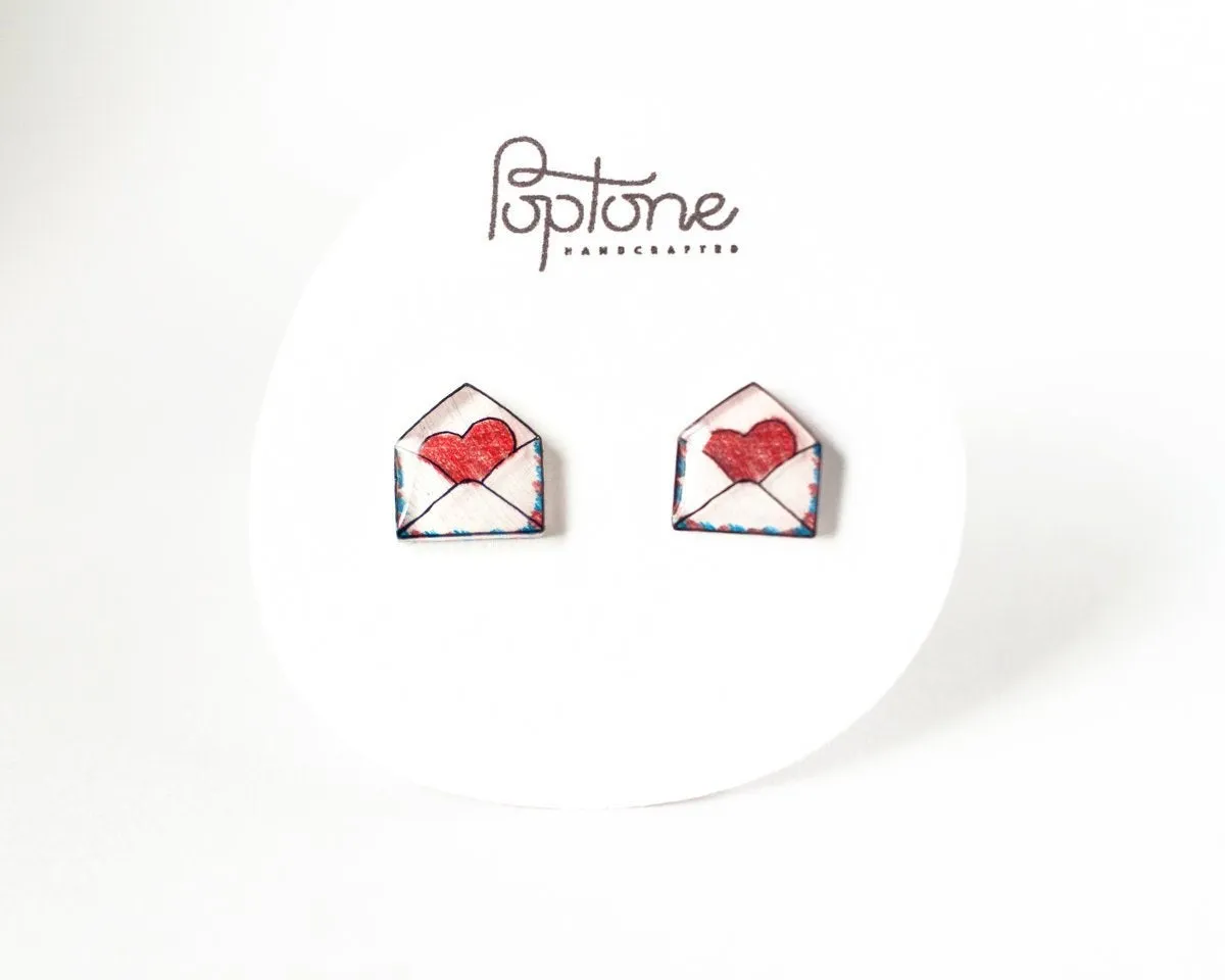 Heart Envelope Valentine's Stud Earrings