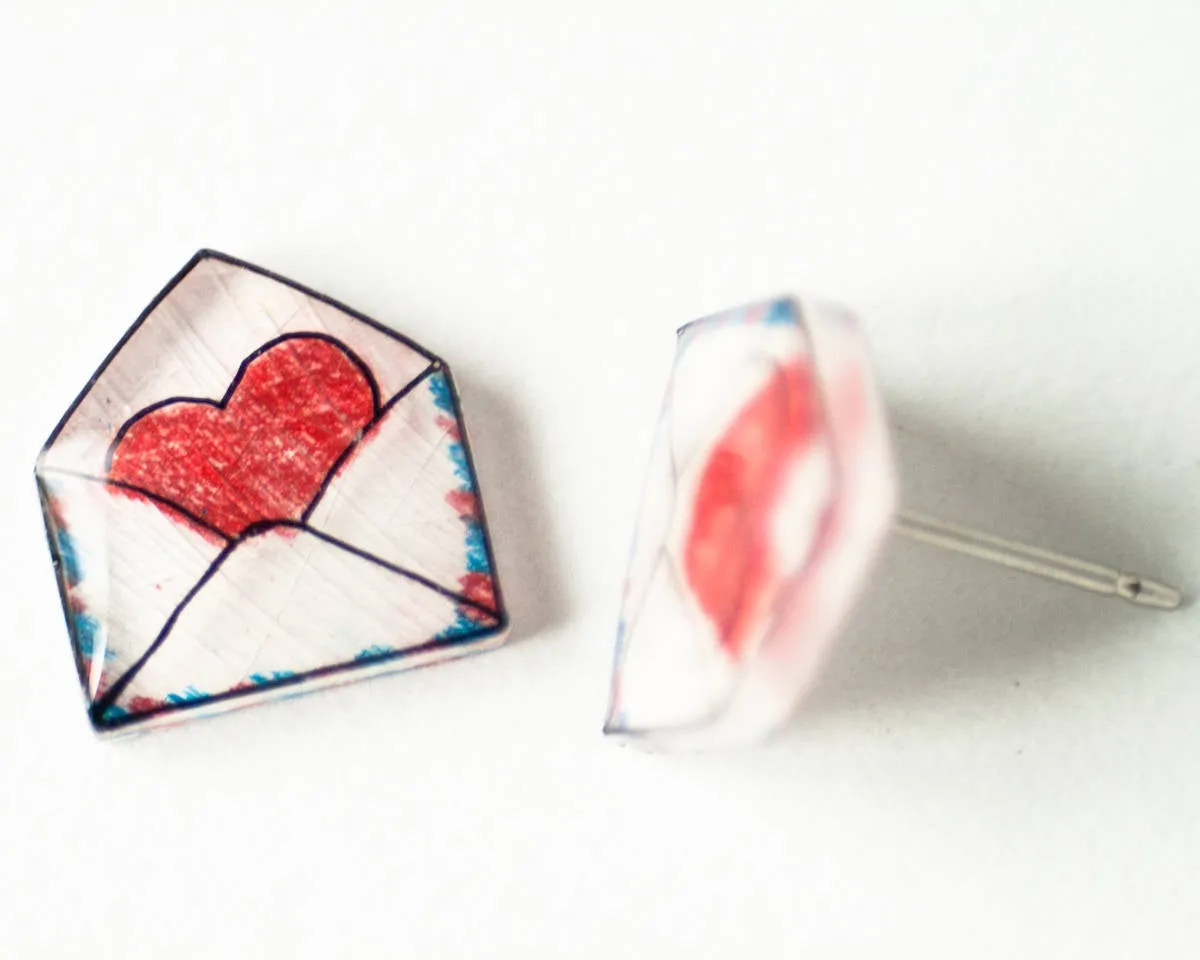 Heart Envelope Valentine's Stud Earrings