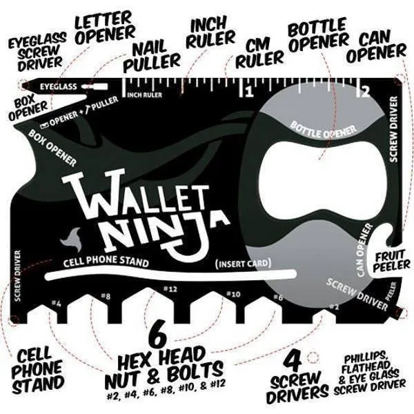 Heat-Treated Steel 18-in-1 Multi-Purpose Credit Card Sized Pocket Tool