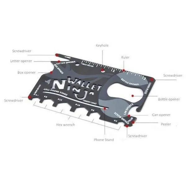 Heat-Treated Steel 18-in-1 Multi-Purpose Credit Card Sized Pocket Tool