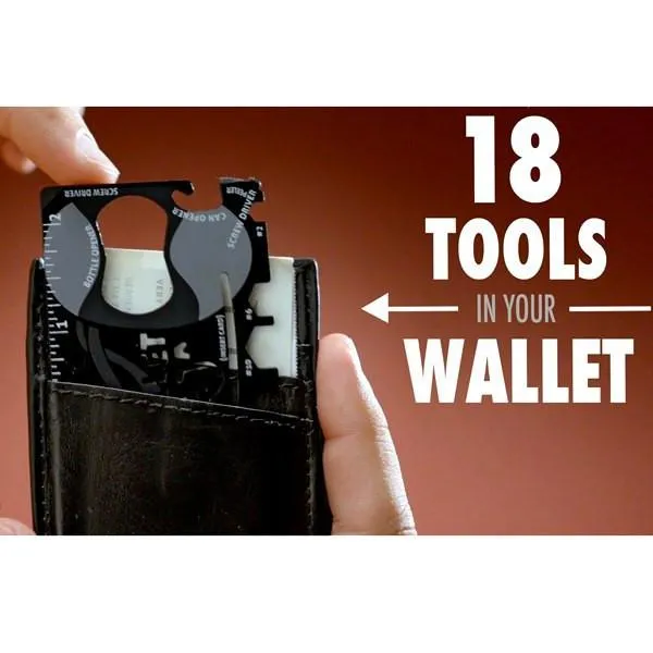 Heat-Treated Steel 18-in-1 Multi-Purpose Credit Card Sized Pocket Tool