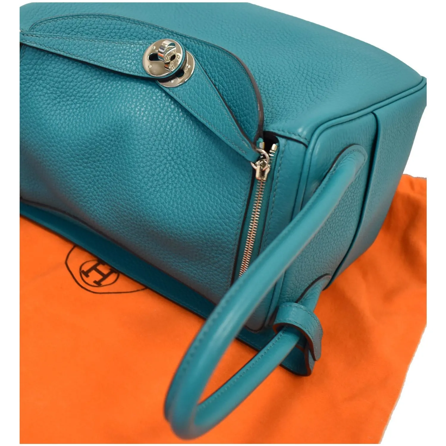 HERMES Lindy 26cm Clemence Leather Shoulder Bag Teal - 25% OFF