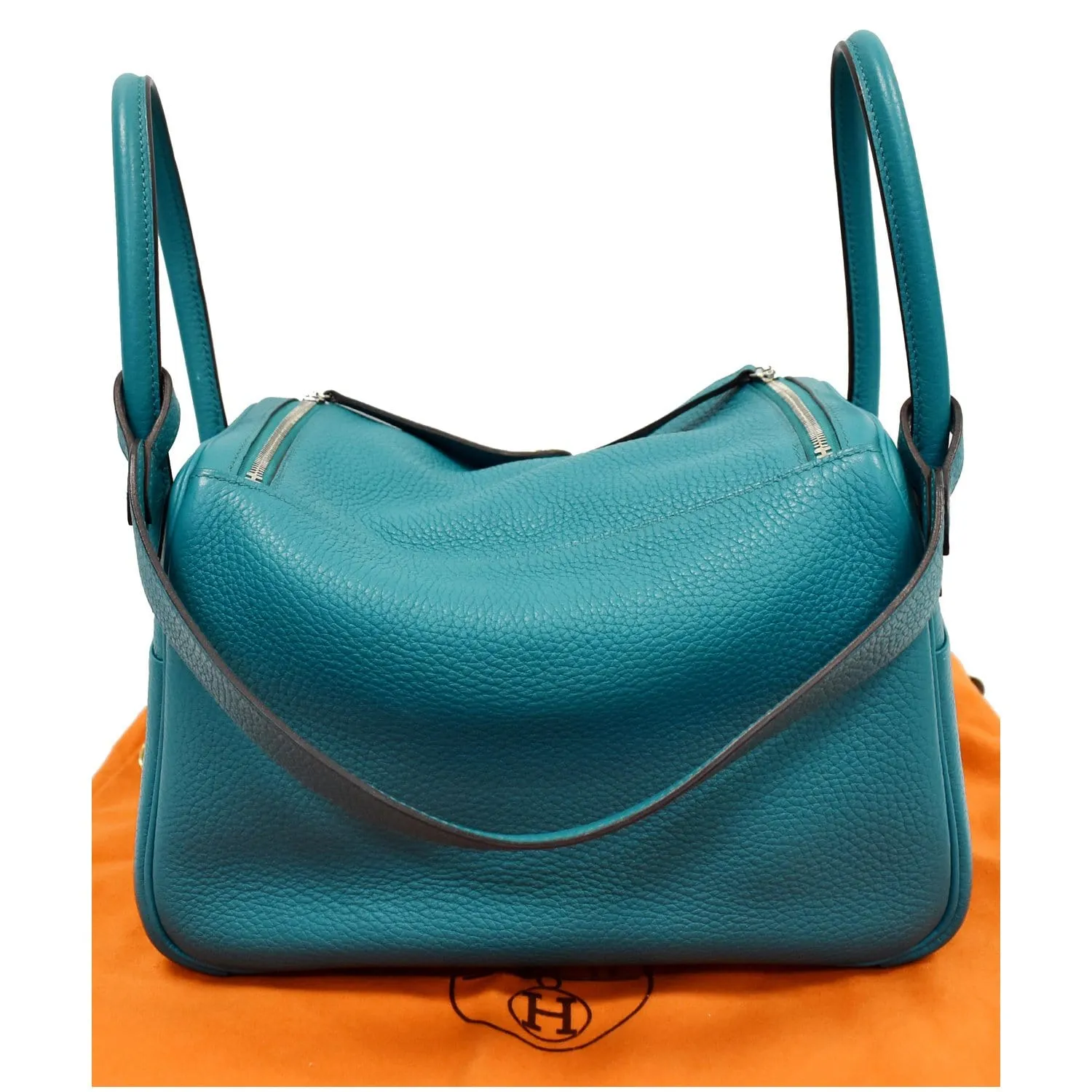 HERMES Lindy 26cm Clemence Leather Shoulder Bag Teal - 25% OFF
