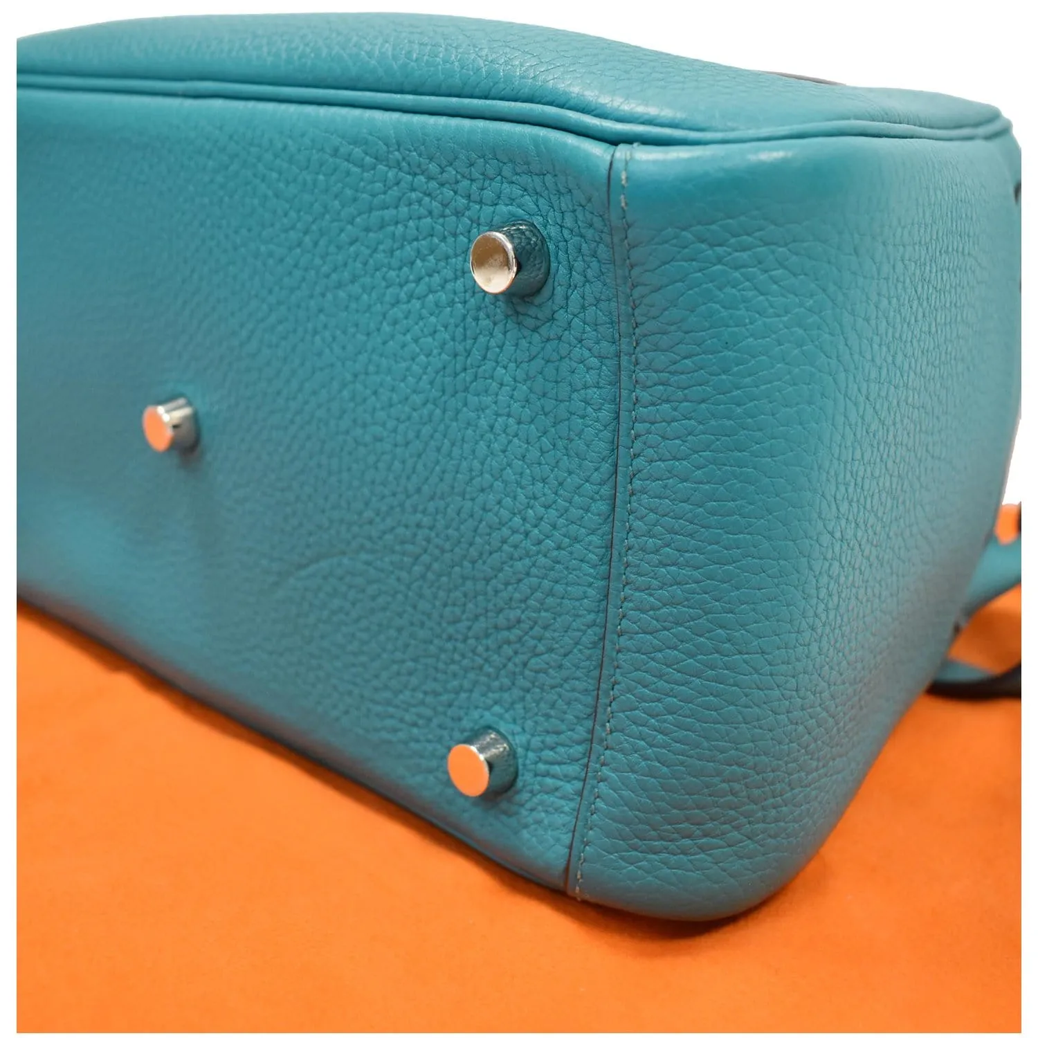 HERMES Lindy 26cm Clemence Leather Shoulder Bag Teal - 25% OFF