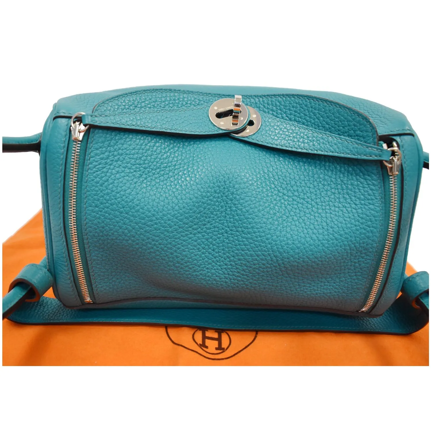 HERMES Lindy 26cm Clemence Leather Shoulder Bag Teal - 25% OFF
