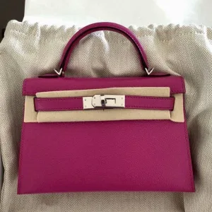 Hermès Kelly 20 Rose Pourpre Sellier Chevre Mysore Palladium Hardware PHW