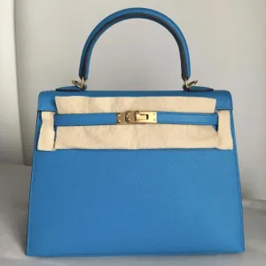 Hermès Kelly 25 Bleu Zanzibar Sellier Epsom Gold Hardware GHW