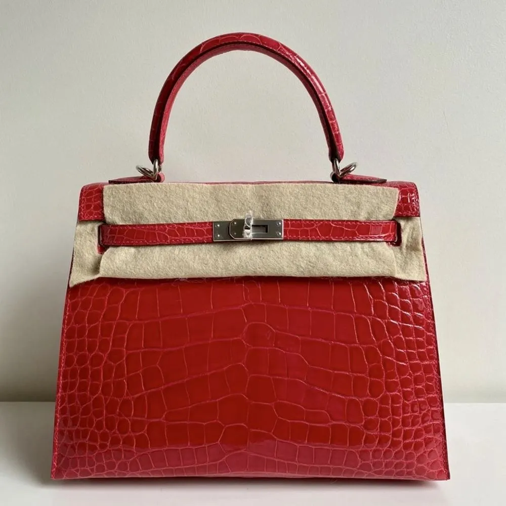 Hermès Kelly 25 Rose Extreme Sellier Alligator Mississippi Lisse Palladium Hardware PHW