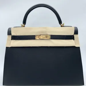 Hermès Kelly 32 Noir (Black) Sellier Epsom Gold Hardware GHW
