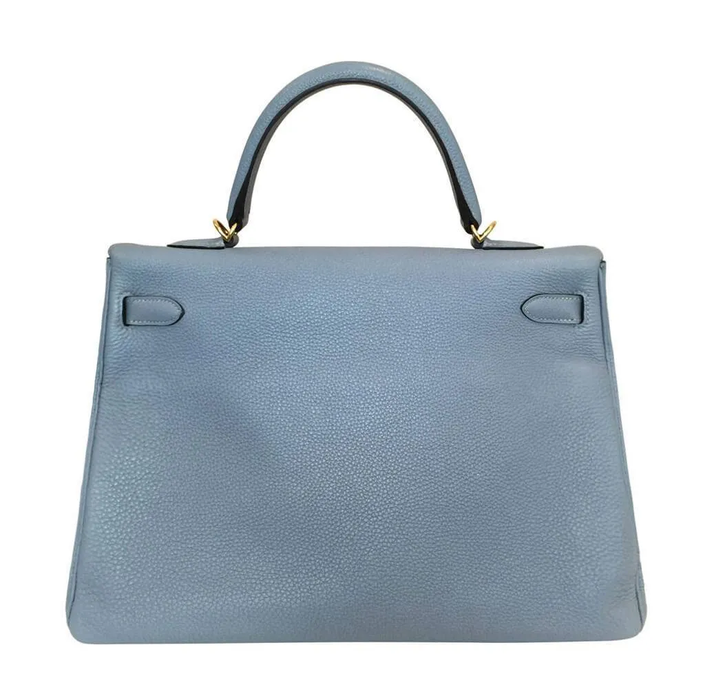 Hermès Kelly 35 Blue Lin Bag Gold Hardware