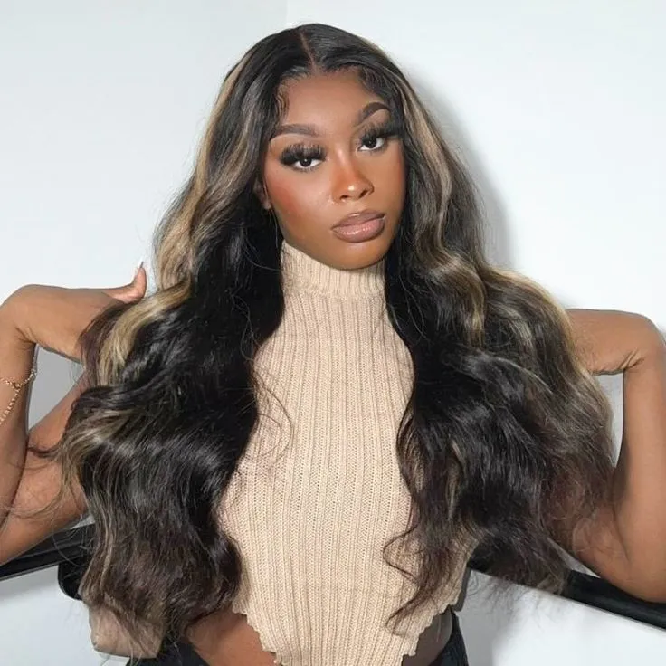 Highlight #30 Color Body Wave 13x4 Lace High Density Free Part Human Hair Wig