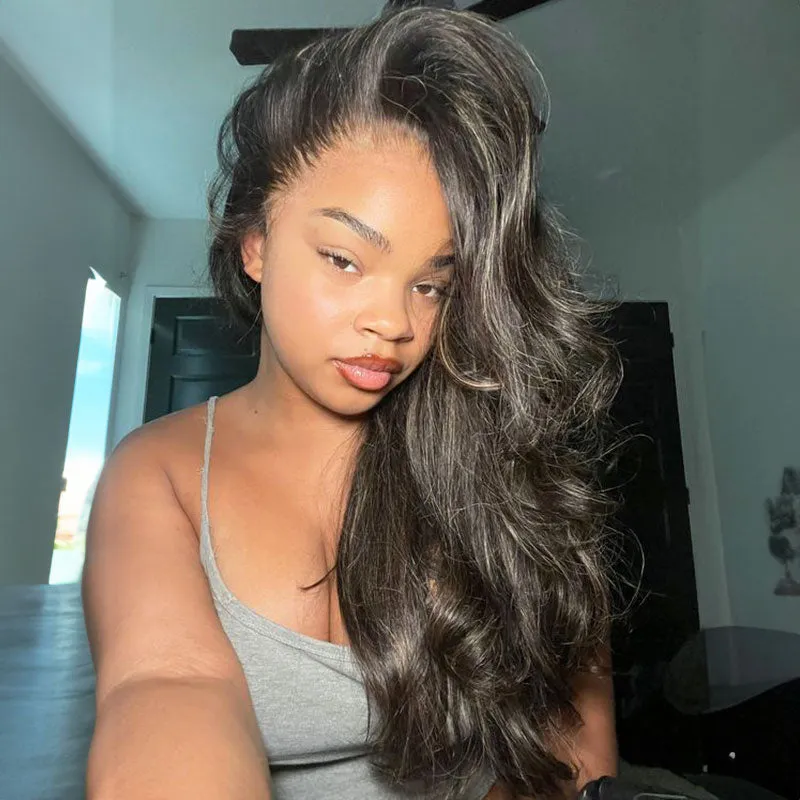 Highlight Gold Sand Colored 13x4 Lace Frontal Wigs Wave Style Human Hair Color Wig