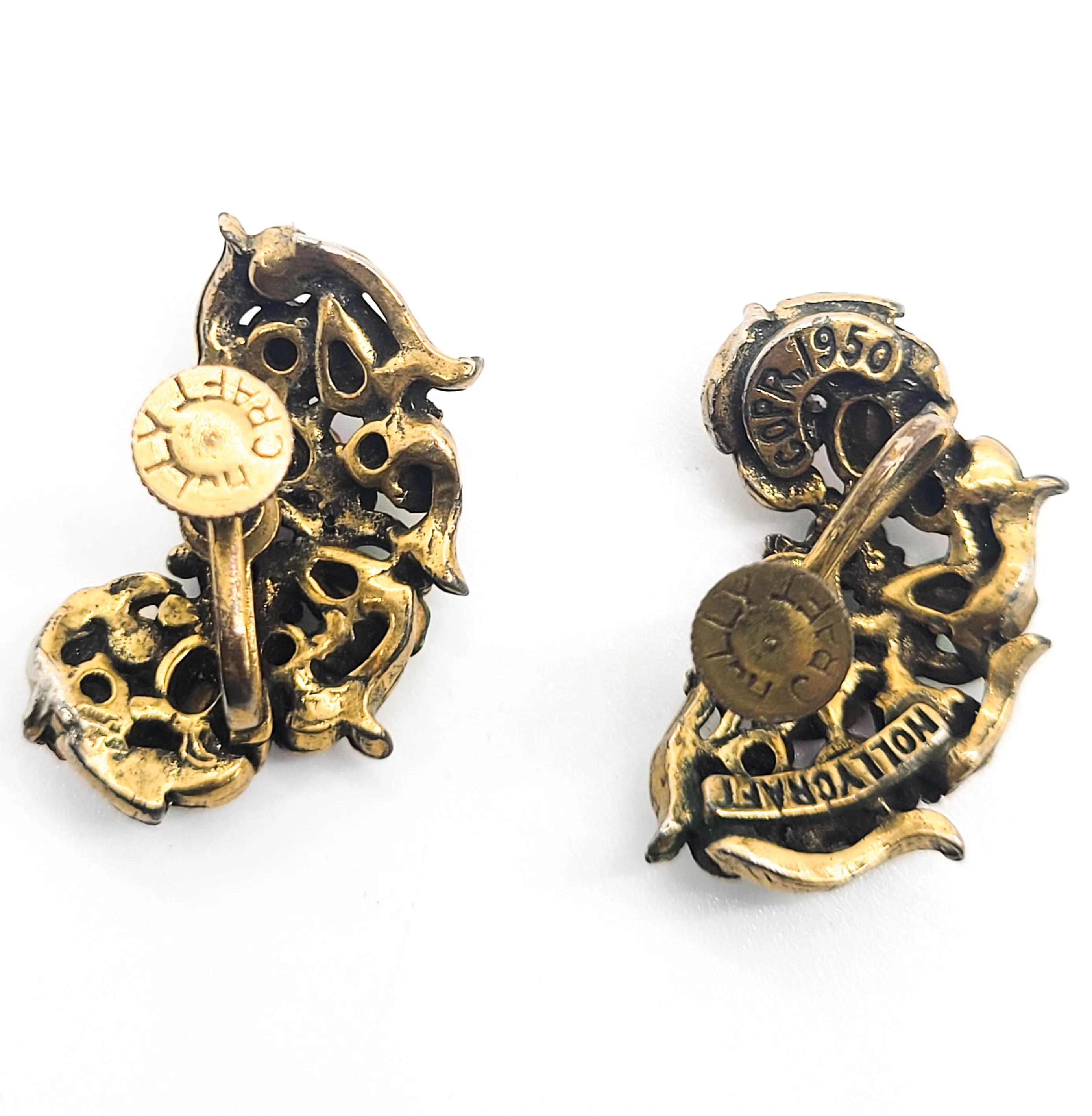 Hollycraft 1950 Fruit Salad kidney shaped vintage signed screw back earrings