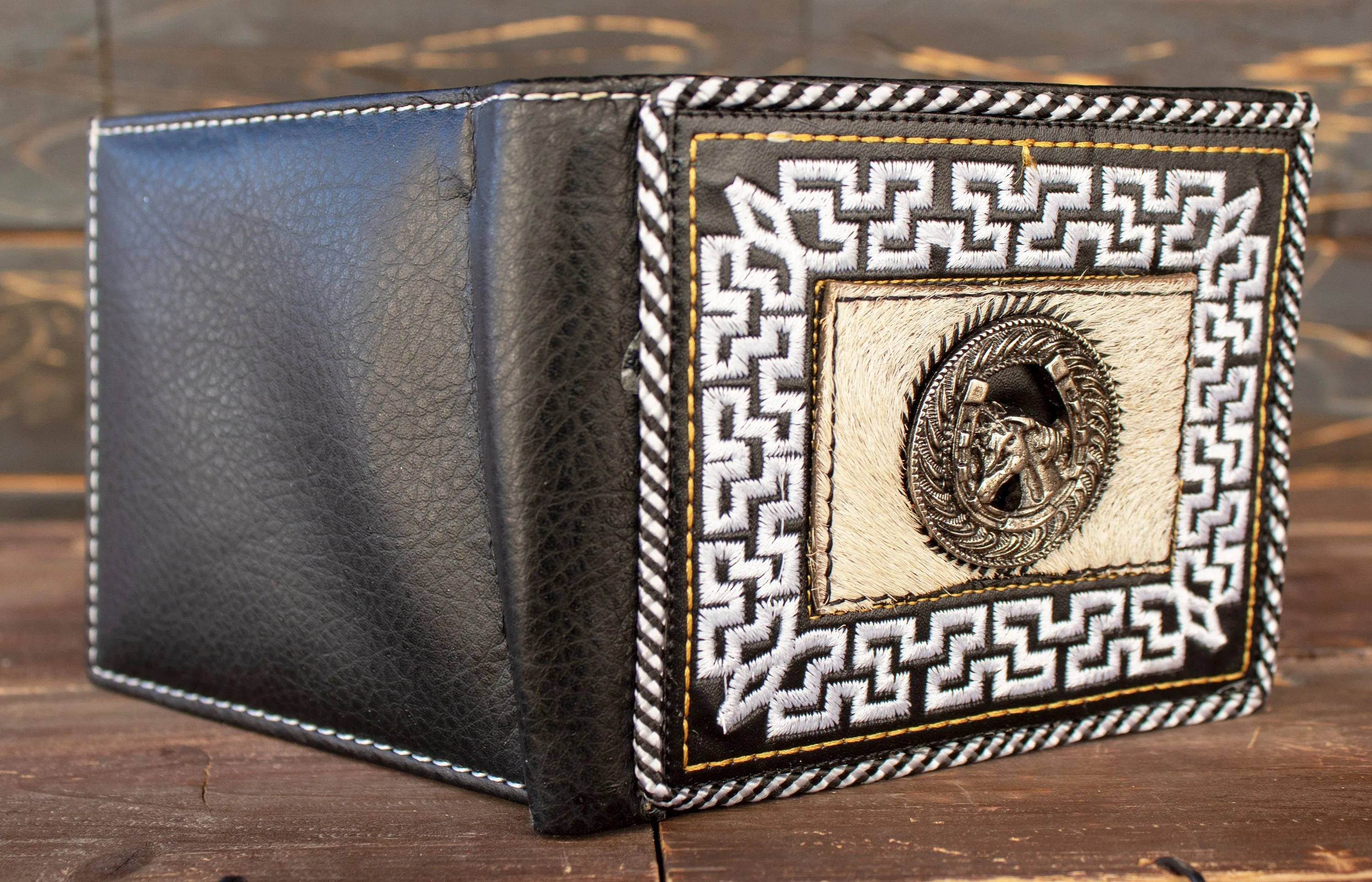HORSE caballo WESTERN EMBROIDERED leather bi fold wallet