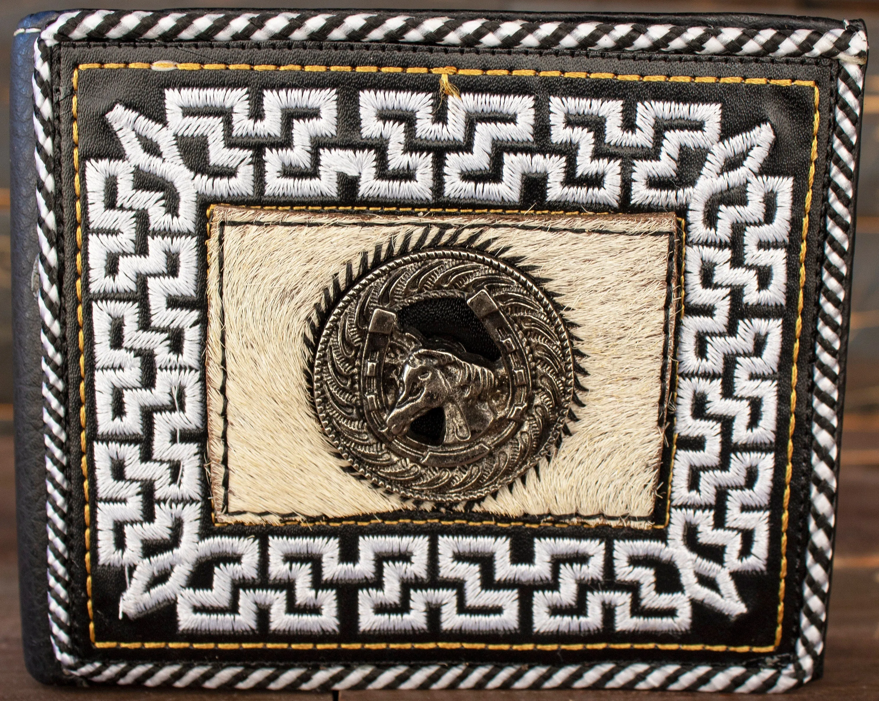 HORSE caballo WESTERN EMBROIDERED leather bi fold wallet