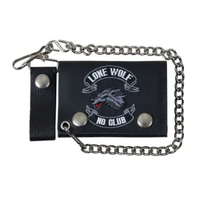 Hot Leathers - Lone Wolf Tri-Fold Black Leather Wallet w/Chain