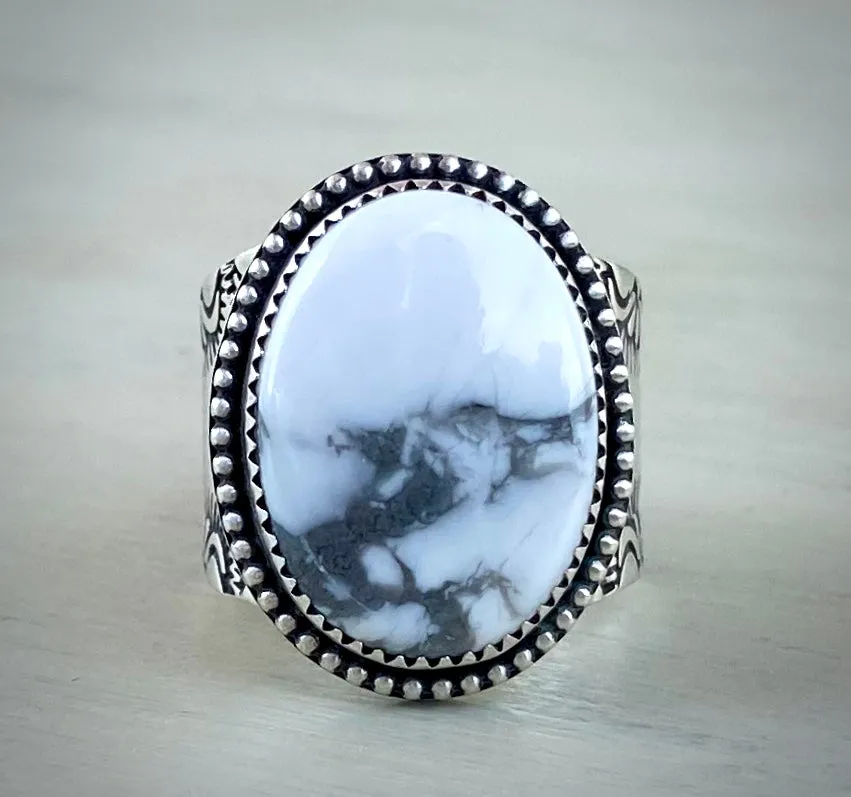 Howlite Stamped Wide Band Ring