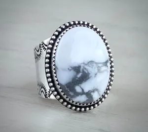 Howlite Stamped Wide Band Ring