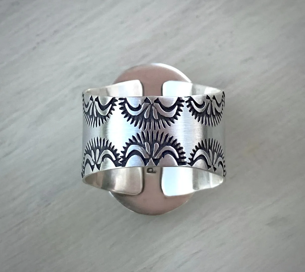 Howlite Stamped Wide Band Ring