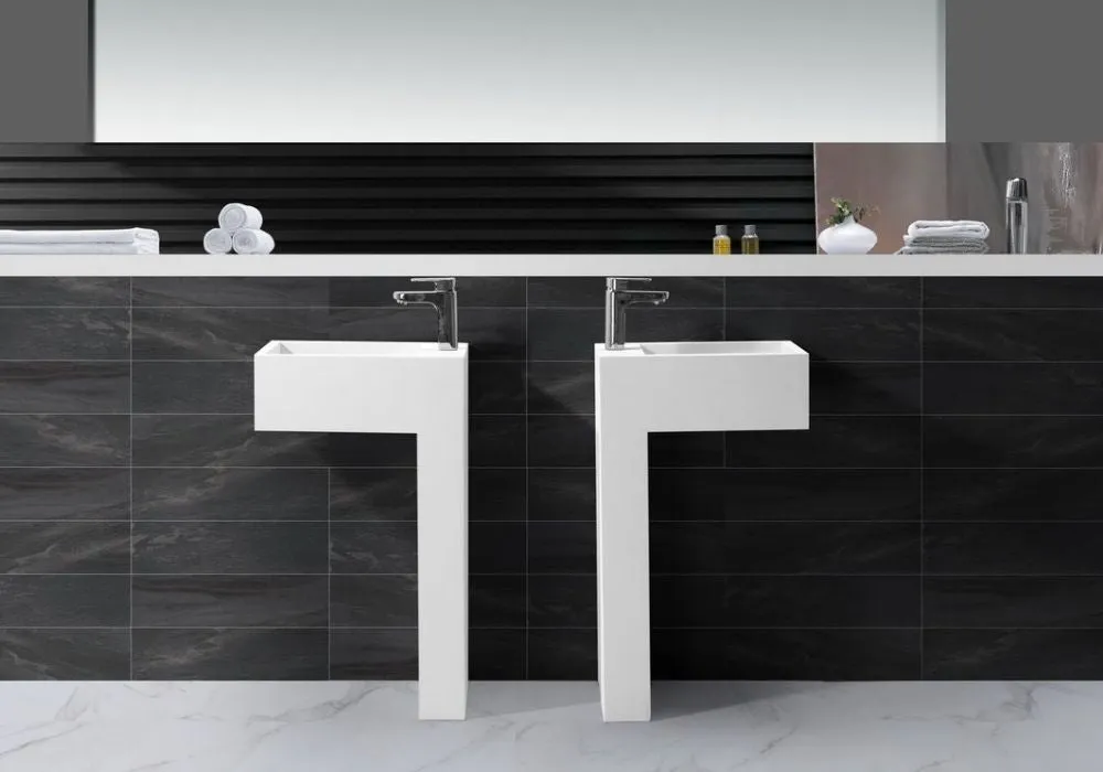 Hugi L Shaped Minimalist Stone Basin - 830mm - B1583