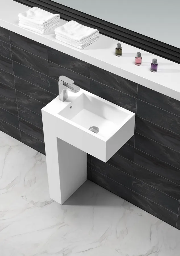 Hugi L Shaped Minimalist Stone Basin - 830mm - B1583