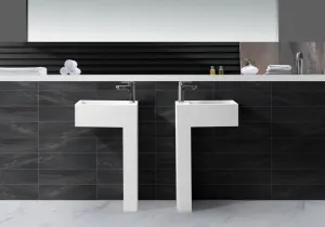 Hugi L Shaped Minimalist Stone Basin - 830mm - B1583