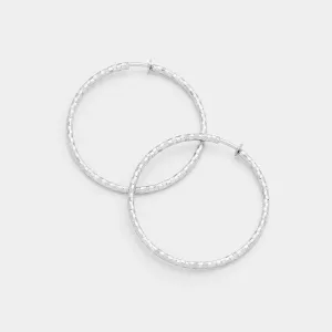 Hypoallergenic Textured Silver Metal Clip Hoop Earrings  | 1.75" | 255895
