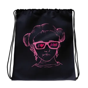 I Love Pink (Esperanza - Raising Dion) Pink on Navy Drawstring Bag