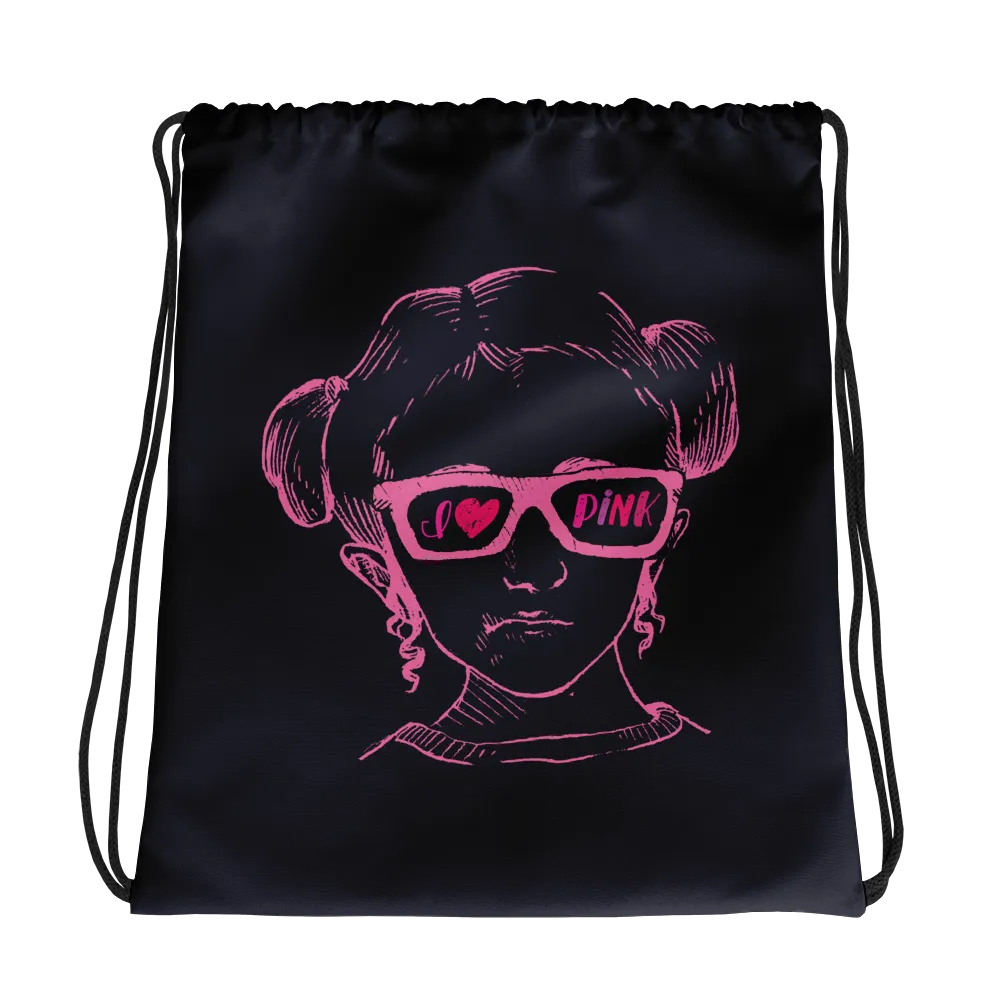 I Love Pink (Esperanza - Raising Dion) Pink on Navy Drawstring Bag