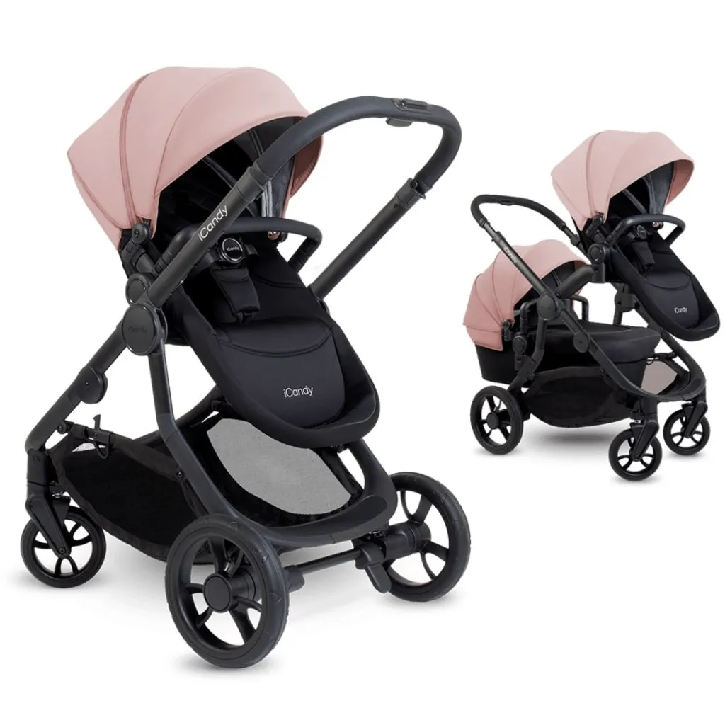 ICANDY Orange 4 Double Pushchair Bundle with Second Seat Fabric - Jet (Rose)