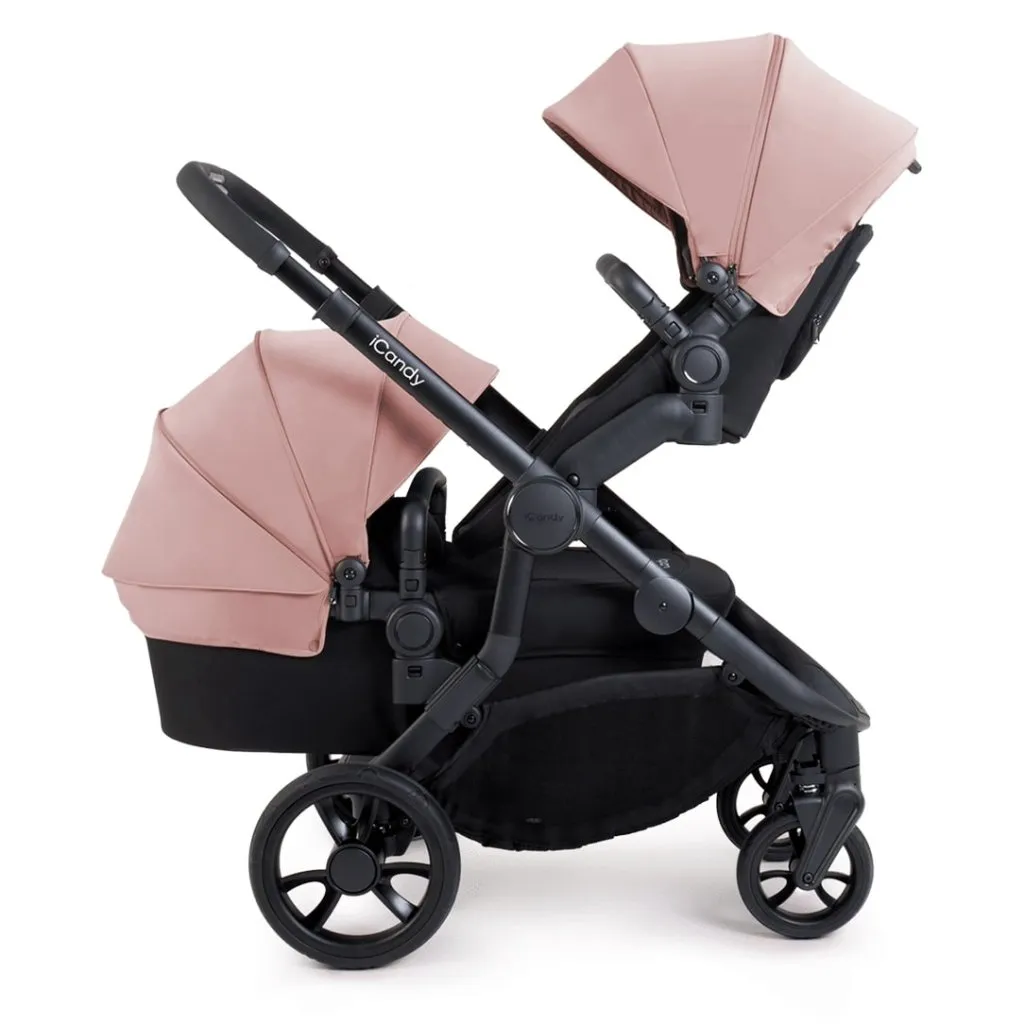 ICANDY Orange 4 Double Pushchair Bundle with Second Seat Fabric - Jet (Rose)