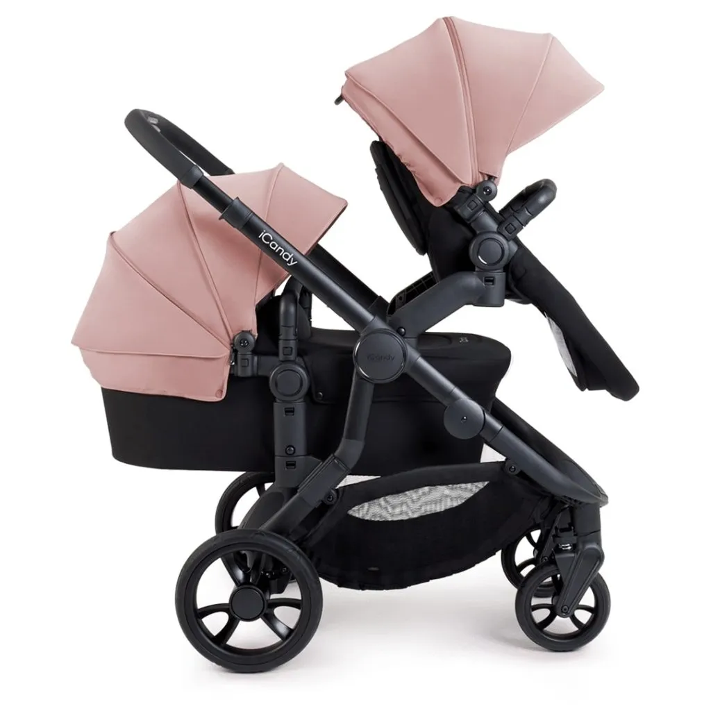 ICANDY Orange 4 Double Pushchair Bundle with Second Seat Fabric - Jet (Rose)