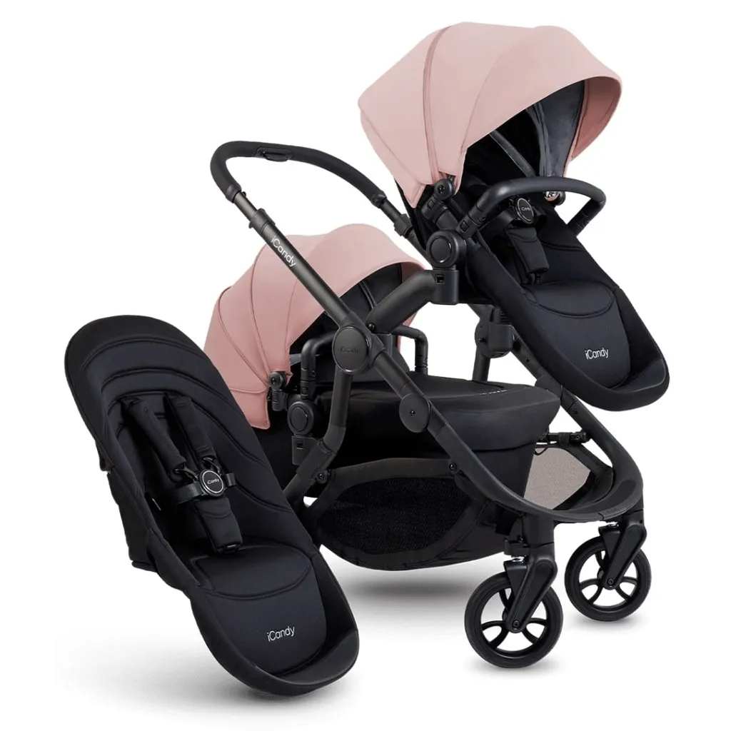 ICANDY Orange 4 Double Pushchair Bundle with Second Seat Fabric - Jet (Rose)