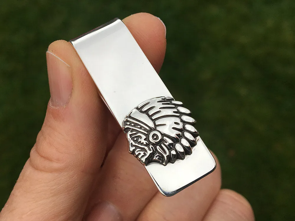 Indian Chief Head Money Clip Sterling Silver