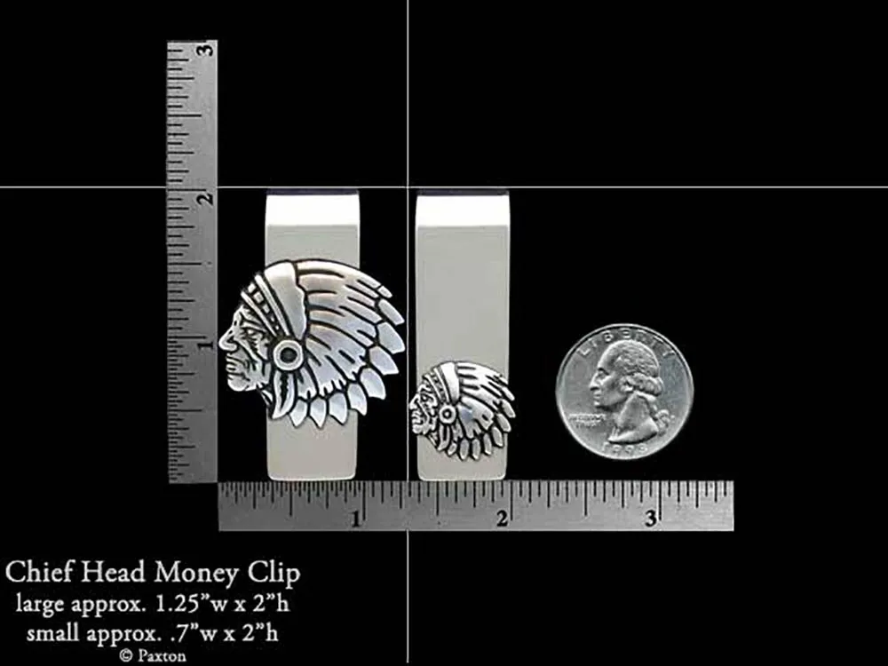 Indian Chief Head Money Clip Sterling Silver