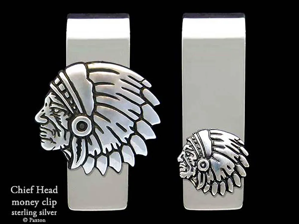 Indian Chief Head Money Clip Sterling Silver