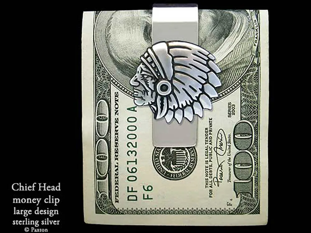 Indian Chief Head Money Clip Sterling Silver