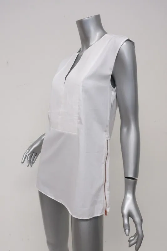 J.Crew Sleeveless Side-Zip Top White Cotton Blouse Size 2 Tall Style C2039 NEW