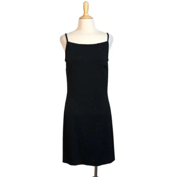 JESSICA MCCLINTOCK Gunne Sax Jr. 7/8 Black Spaghetti Strap Beaded Low Back Dress