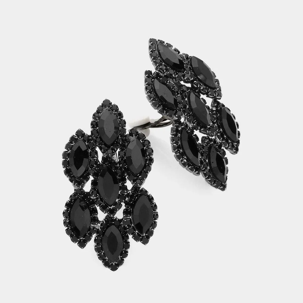 Jet Black Marquise Stone Clip On Pageant Earrings | Prom Earrings | 620003