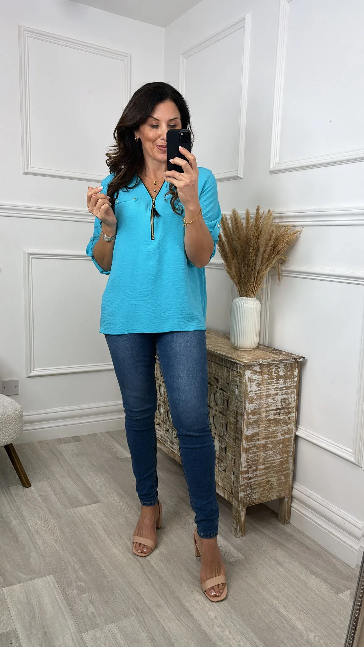 Jocasta Aqua Zip Detail Top