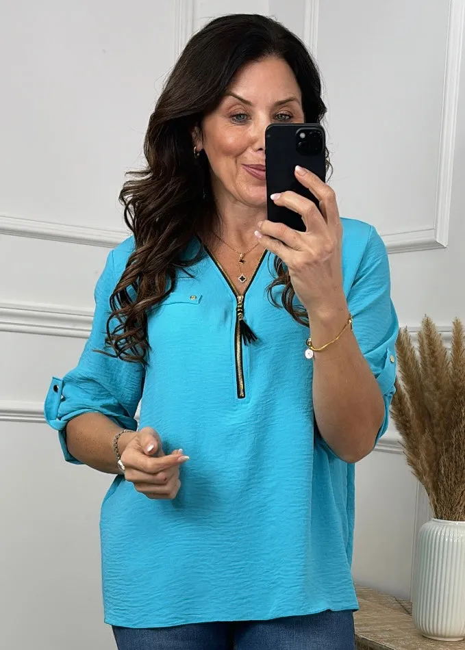 Jocasta Aqua Zip Detail Top
