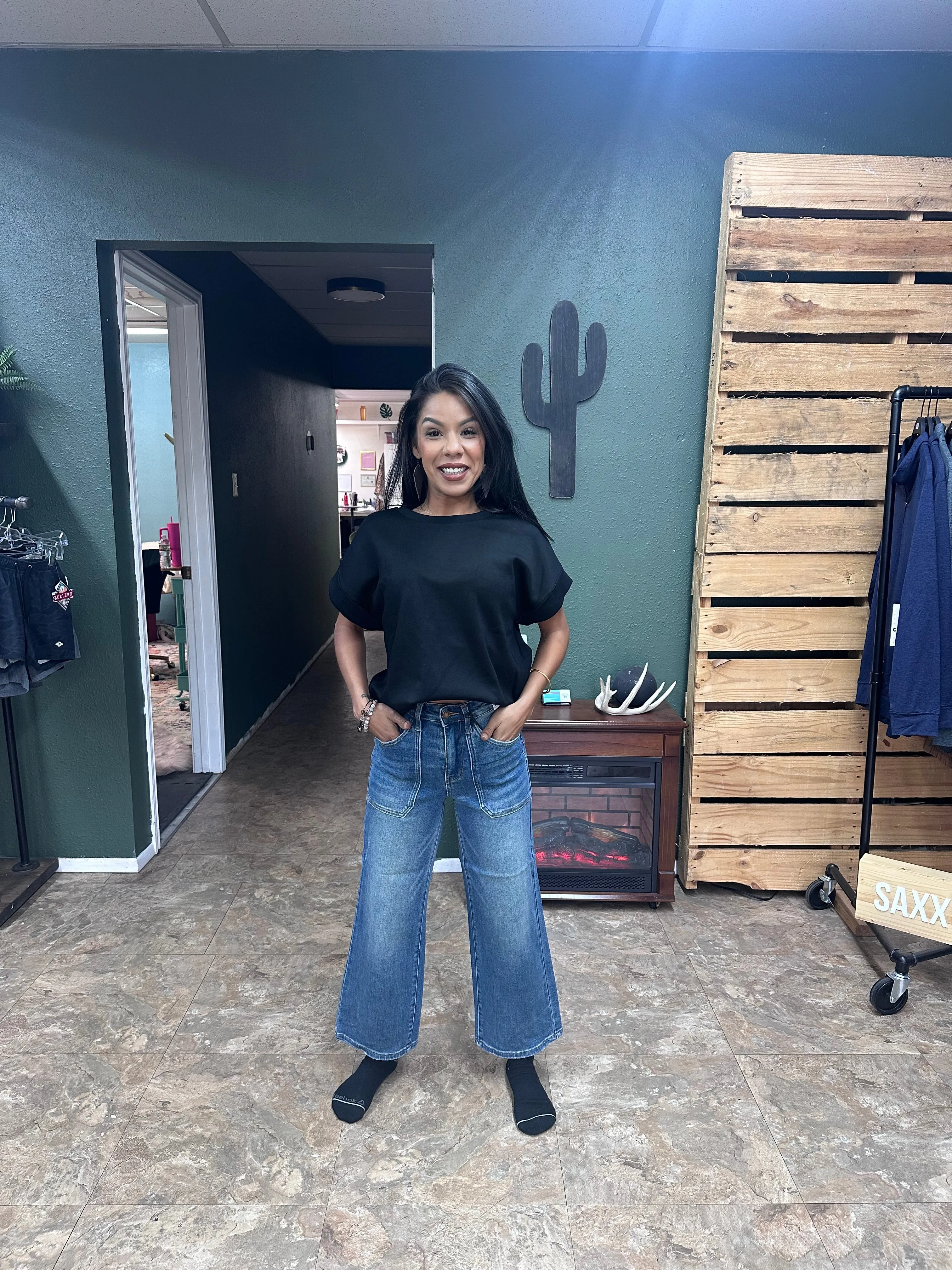 Judy Blue HW Utility Pockets Crop Wide
