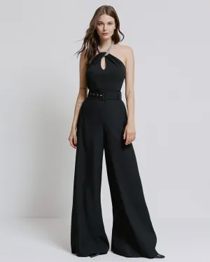 Jumpsuit with Rhinestone-Adorned Neckline